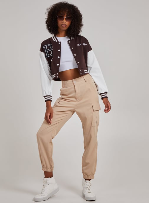 Contrast Sleeve Baseball Jacket