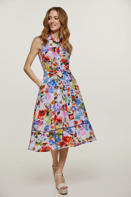 Vestido floral sin mangas con cinturón - Image 1