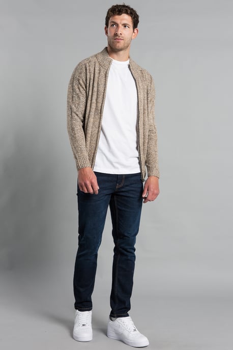 Ecru Zip-Through Funnel Neck Ribbed Cardigan