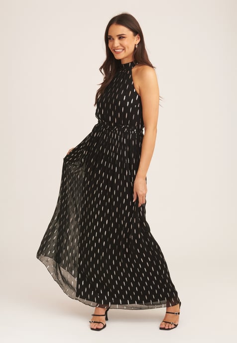 Vestido largo con cuello halter en jacquard - Image 3