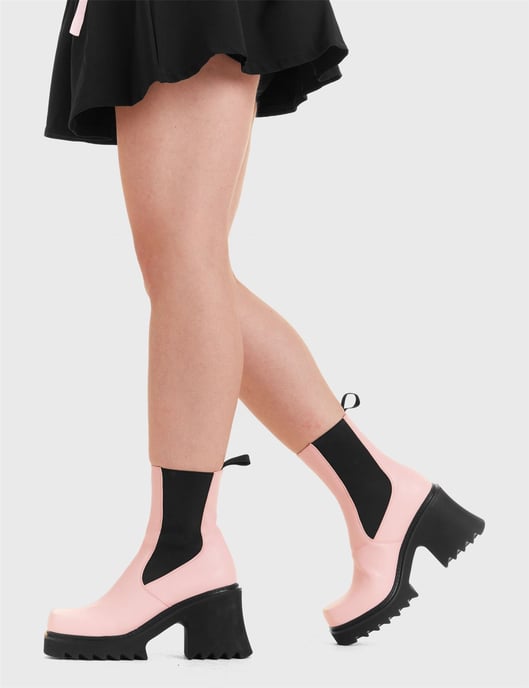 Lamoda Ankle Boots Elevate Round Toe Platform Heels with Shark Teeth Grip