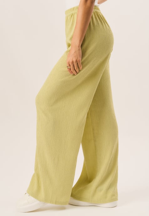 Textured Pull On Wide Leg Trousers