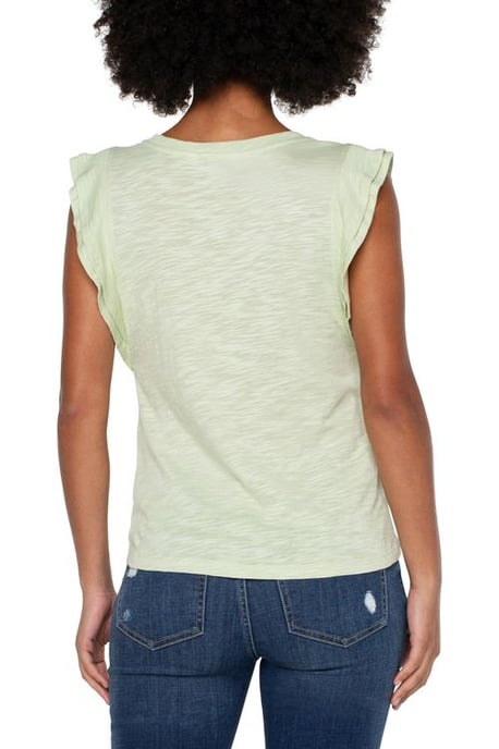 Double Layer Flutter Sleeve Slub Knit To Celadon