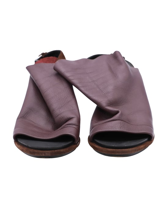 Balenciaga Open Toe Slingback Mules in Burgundy Leather - Image 2