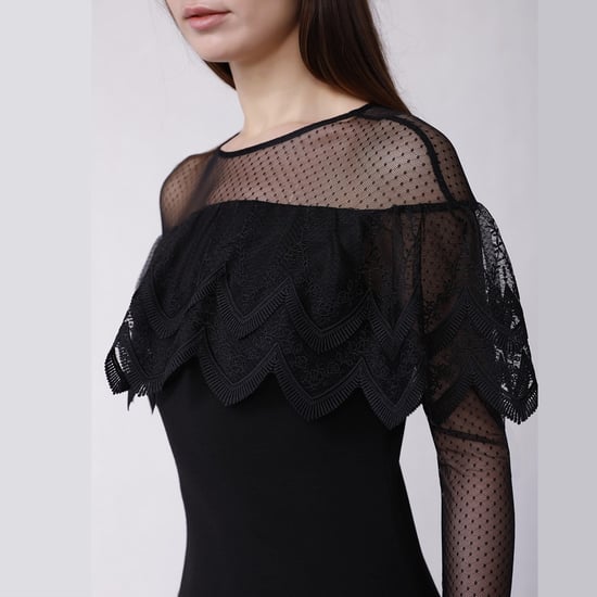 Fitted cocktail dress in sheathing jersey, tulle and lace - Image 3