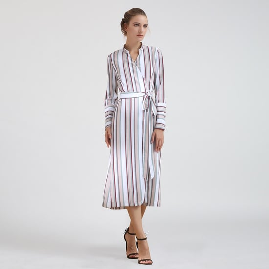 Striped midi wrap dress