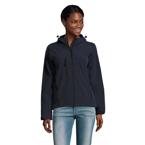 SOLS Womens/Ladies Replay Hooded Soft Shell Jacket (Breathable, Windproof And Water Resistant) (French Navy) - Image 4