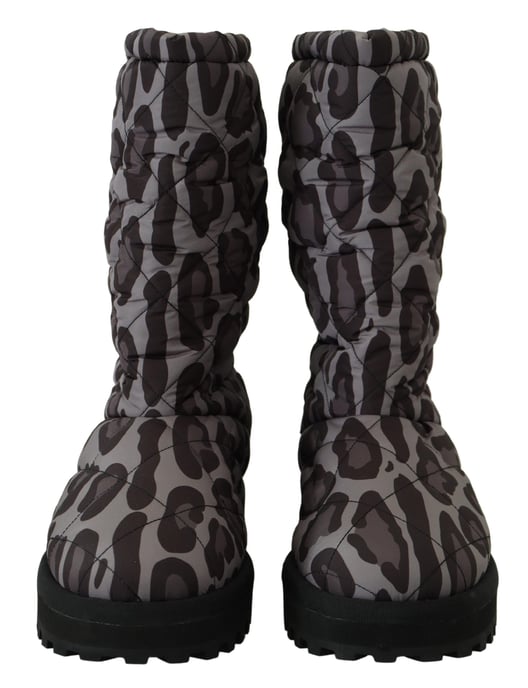 Dolce & Gabbana Men's Gray Leopard Boots Padded Mid Calf Shoes