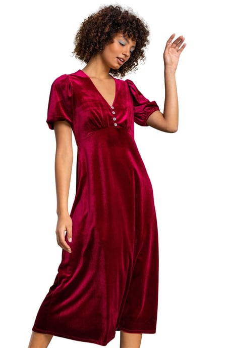Velvet Button Detail Fit & Flare Dress