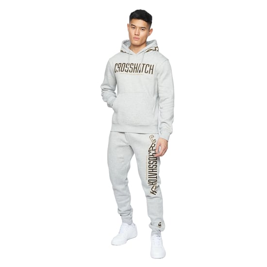 Crosshatch Mens Doddington Hoodie (Light Grey Marl) - Image 3