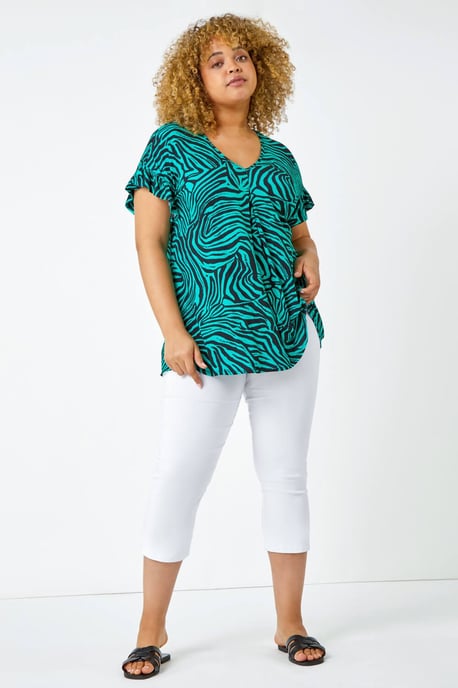 Curve Animal Print Stretch Jersey Top