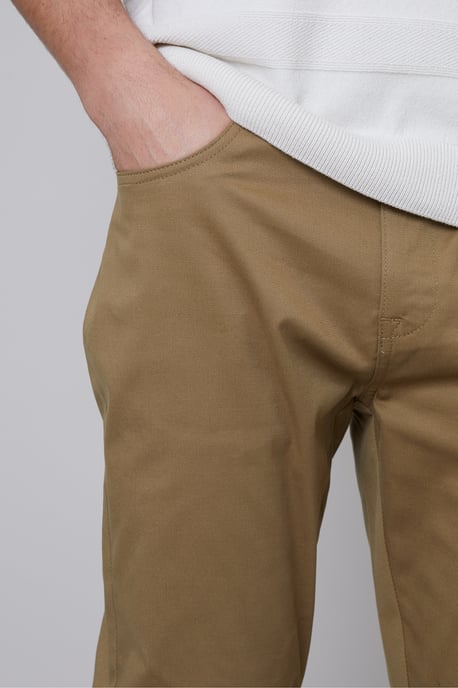 Light Brown 'Ego' Cotton Slim Fit 5 Pocket Chino Trousers With Stretch