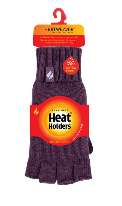 Guantes de punto sin dedos para señoras | GUANTES DE CALOR | Púrpura Sólido - Image 2