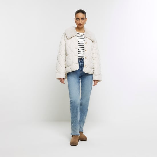 River Island Womens Padded Jacket Cream Faux Fur Collar