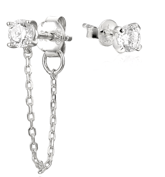 Gena.paris 'Stone' Women's 925 Sterling Silver Stud Earrings - Silver GBO1531-W - Image 1