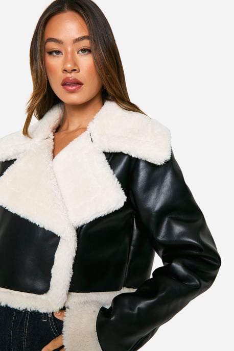 Tall Faux Fur Lined Cropped Leather Jacket - Image 4