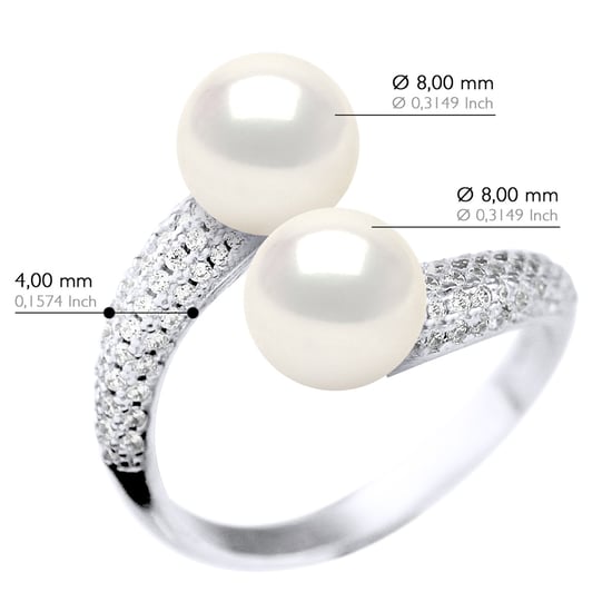 Ring You & Me Jewelry - 2 Real Cultured Freshwater Pearls Round 8-9 mm