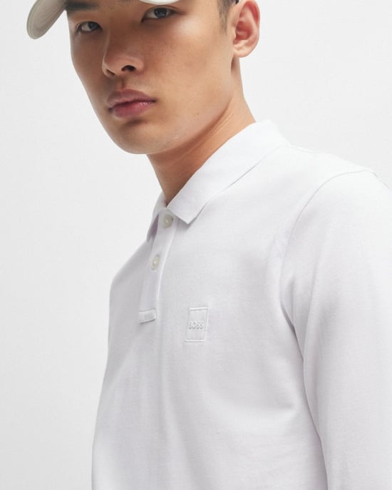BOSS Orange Camisa Polo de Manga Larga para Hombre de Algodón Elástico con Parche de Logo - Image 4