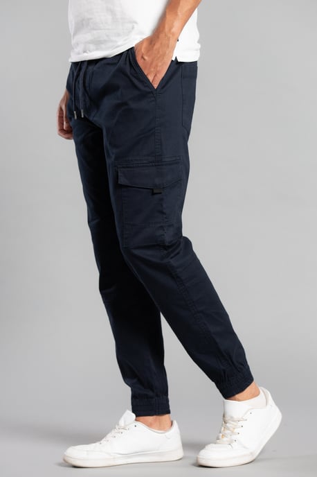 Navy Cotton Drawstring Cargo Trousers