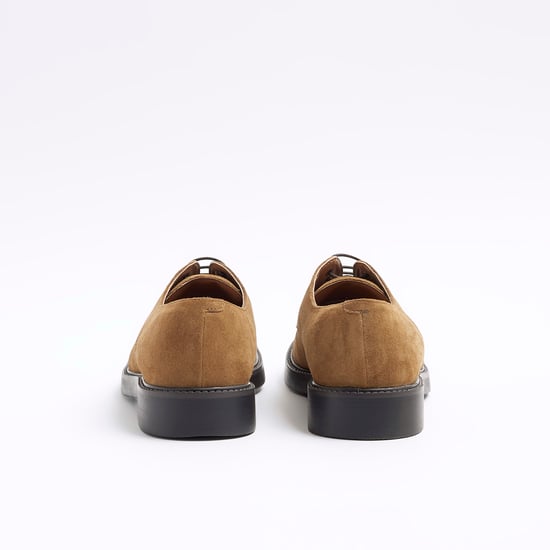 River Island Mens Derby Shoes Brown Suede Round Toe Lace Up