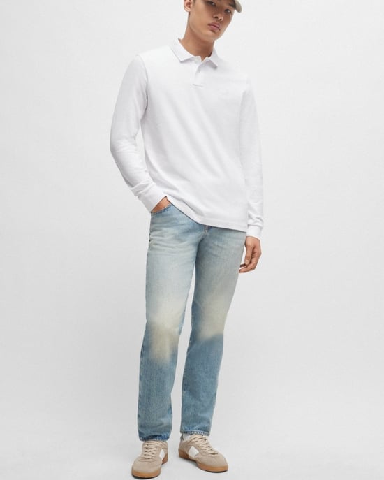 BOSS Orange Camisa Polo de Manga Larga para Hombre de Algodón Elástico con Parche de Logo - Image 2