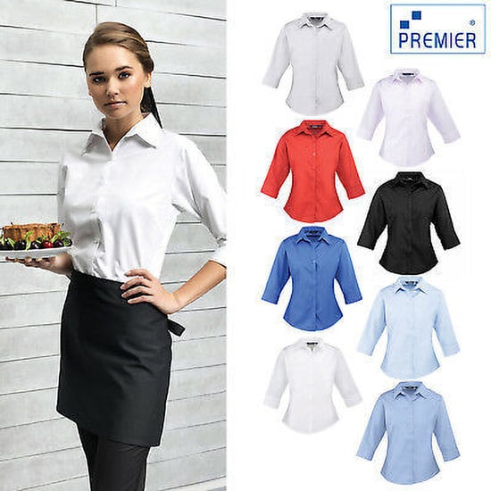 Premier 3/4 Sleeve Poplin Blouse / Plain Work Shirt (White) - Image 3