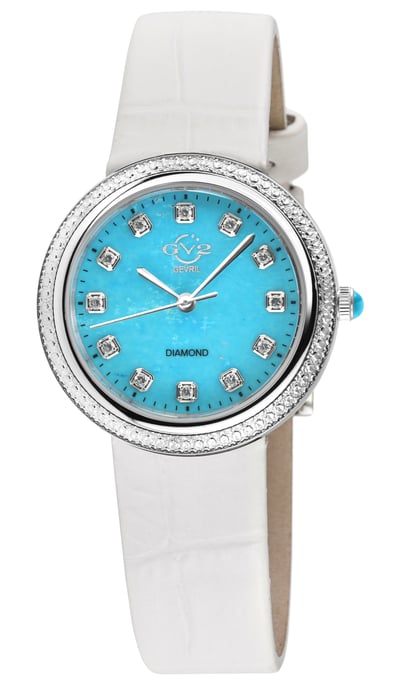 Reloj GV2 Arezzo con diamantes para mujer, caja SS, esfera turquesa, correa de cuero turquesa genuina hecha a mano en Italia - Image 1