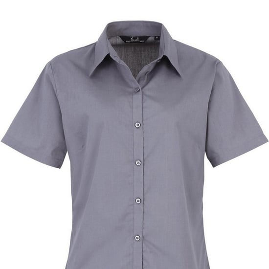 Premier Short Sleeve Poplin Blouse / Plain Work Shirt (Steel) - Image 2