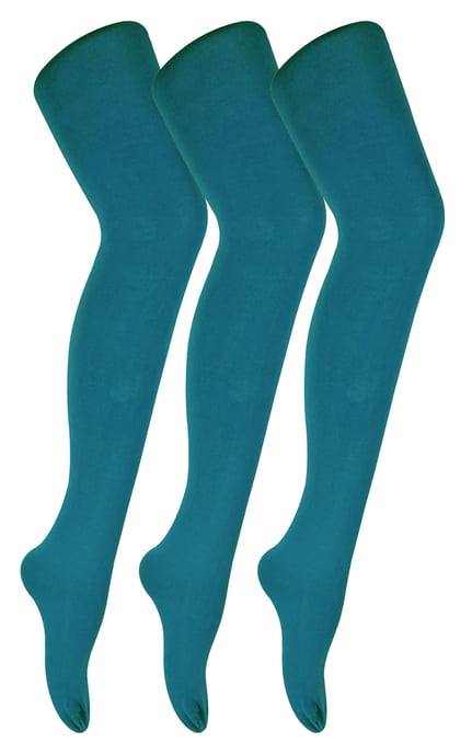 3 Pares de Mallas Opacas de 80 Deniers para Mujer | Sock Snob | Plain Block Colour Tights - Teal - Image 1