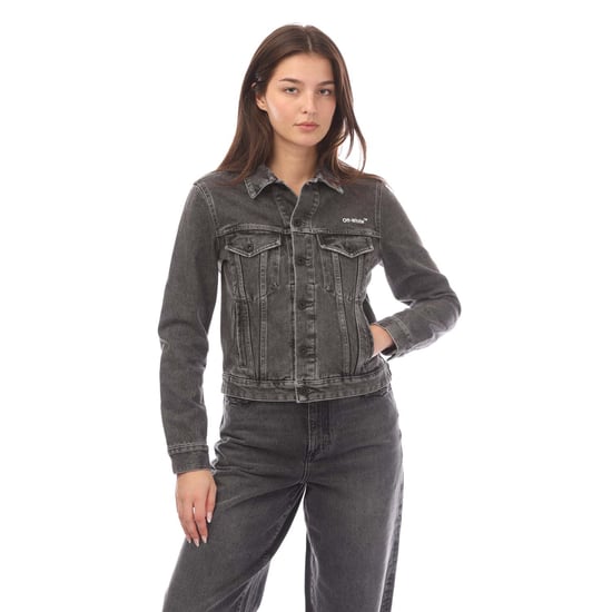 Women's Off White Diagonal Regular Jacket in Grey White