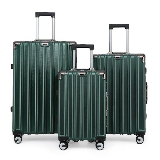 Hardshell Green Suitcase Set Robust 8 Wheel Luggage Cabin Case Bag