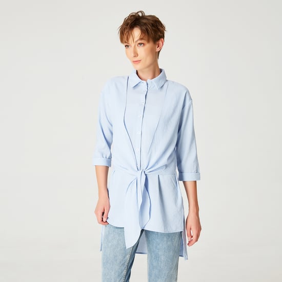 Long shirt with knotted panels in front - Image 1