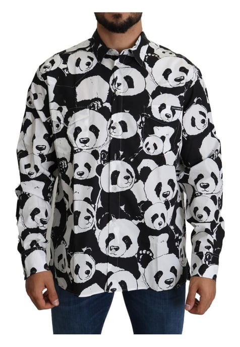 Camisa Casual 100% Algodón Negra Panda para Hombre de Dolce & Gabbana - Image 1
