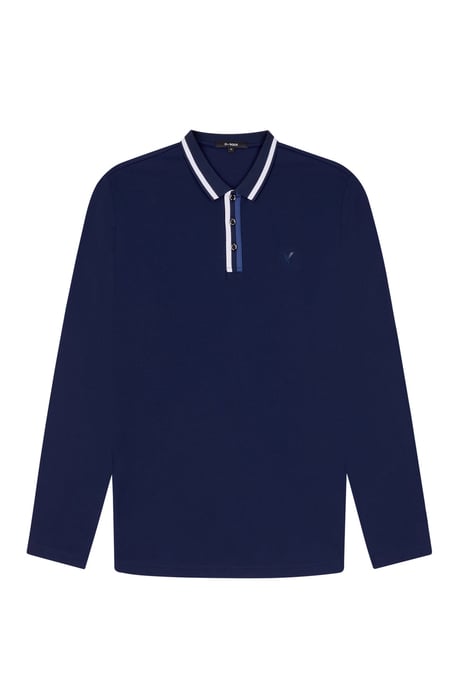D-Rock Mens Long Sleeve Polo Shirt with Dual-Stripe Collar