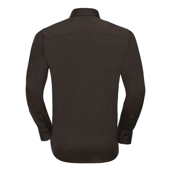 Russell Collection Mens Stretch Fitted Long-Sleeved Shirt (Chocolate) - Image 2