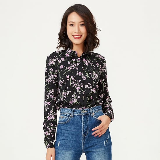 Straight cut shirt with flower print - Image 1