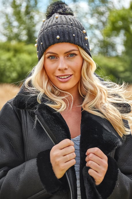 Faux Fur Lined Zip Detail Aviator Jacket