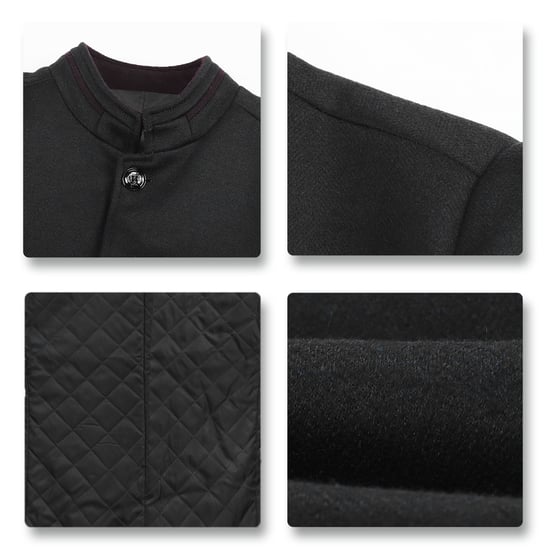 Men's Short Slim Fit Coat with Stand-Up Collar Business Casual Wool Overcoat Black - Image 4