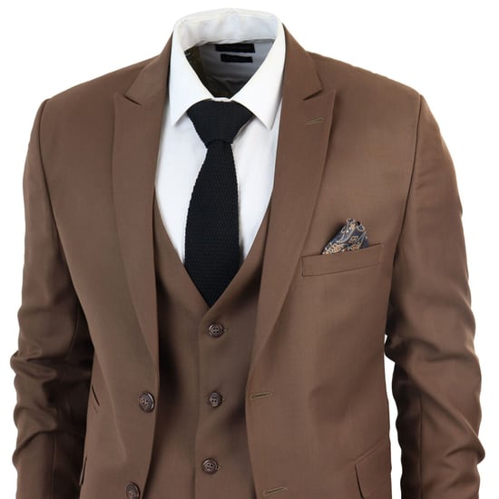 Traje clásico de 3 piezas IM1 para hombre, color marrón liso - Image 3