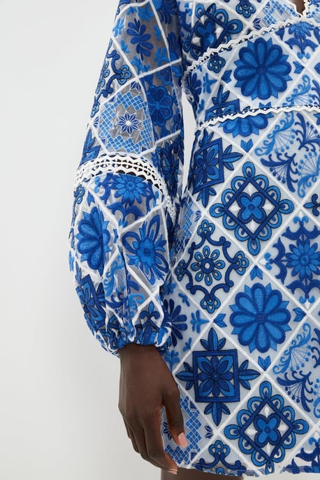 Long Sleeve Tile Lace Waist Panel Mini Dress