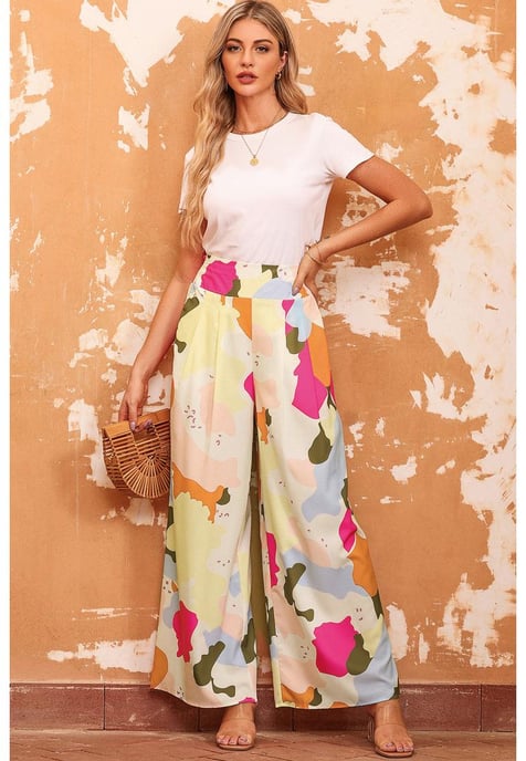 Pantalones de pierna ancha de estampado de paleta de colores para mujer en multicolor - Image 6