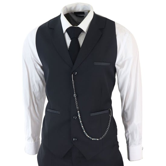 Traje clásico negro liso de tres piezas para hombre - Image 4