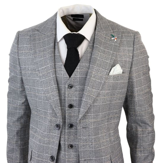 Traje Príncipe de Gales de 3 piezas en gris a cuadros para hombre - Image 4