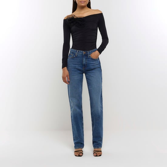 River Island Womens Bodysuit Black Ruched Corsage Detail