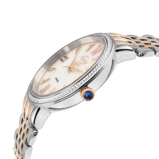 GV2 Genoa 12535 Reloj de acero inoxidable de dos tonos con diamantes de nácar y cuarzo suizo para mujer - Image 3