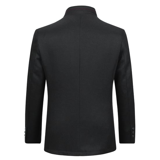 Men's Short Slim Fit Coat with Stand-Up Collar Business Casual Wool Overcoat Black - Image 3