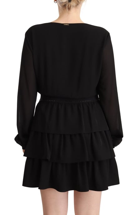 Vestido mini A-line de poliéster negro con mangas largas y cuello en V para mujer Liu Jo - Image 3