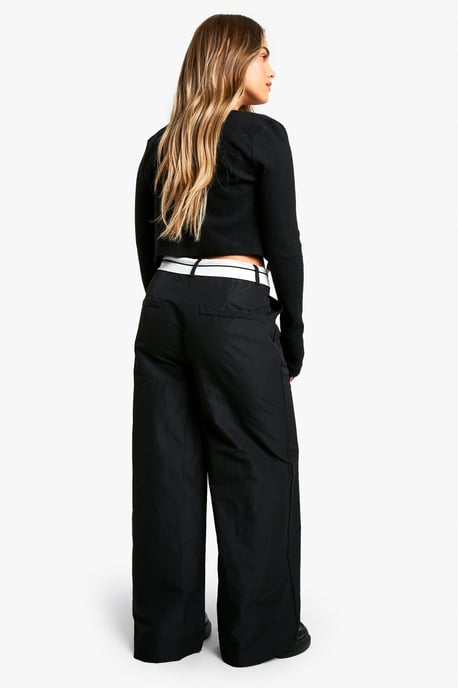 Petite Reverse Waistband Tailored Wide Leg Trousers - Image 2