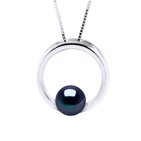 CIRCLE Necklace Freshwater Pearl Round 8-9 mm Black 925