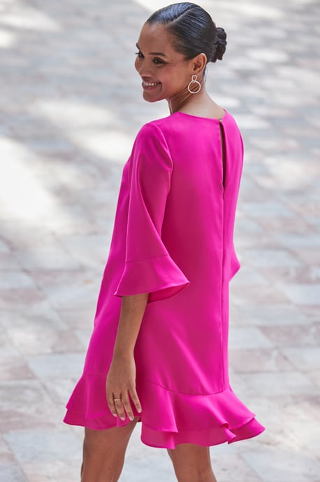 Hot Pink Ruffle Hem Shift Dress